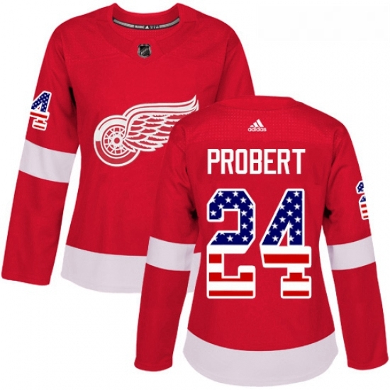 Womens Adidas Detroit Red Wings 24 Bob Probert Authentic Red USA Flag Fashion NHL Jersey 