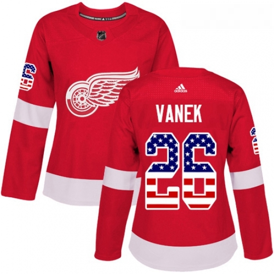 Womens Adidas Detroit Red Wings 26 Thomas Vanek Authentic Red USA Flag Fashion NHL Jersey Womens Adidas Detroit Red Wings 26 Thomas Vanek Authentic Red USA Flag Fashion NHL Jersey