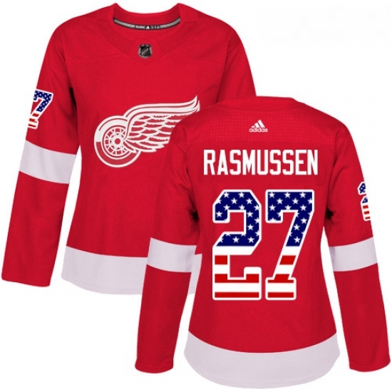 Womens Adidas Detroit Red Wings 27 Michael Rasmussen Authentic Red USA Flag Fashion NHL Jersey Womens Adidas Detroit Red Wings 27 Michael Rasmussen Authentic Red USA Flag Fashion NHL Jersey