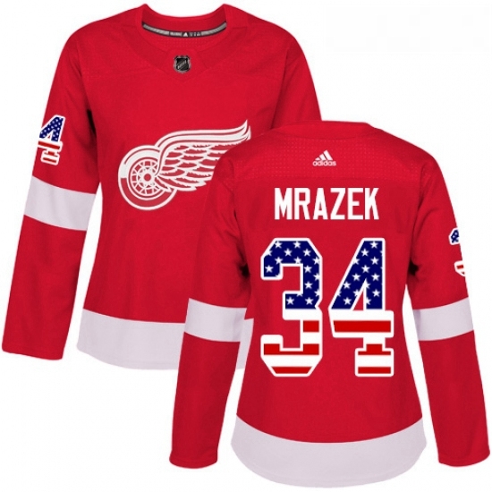 Womens Adidas Detroit Red Wings 34 Petr Mrazek Authentic Red USA Flag Fashion NHL Jersey Womens Adidas Detroit Red Wings 34 Petr Mrazek Authentic Red USA Flag Fashion NHL Jersey