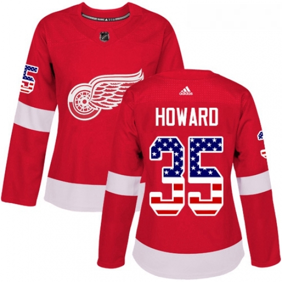 Womens Adidas Detroit Red Wings 35 Jimmy Howard Authentic Red USA Flag Fashion NHL Jersey Womens Adidas Detroit Red Wings 35 Jimmy Howard Authentic Red USA Flag Fashion NHL Jersey