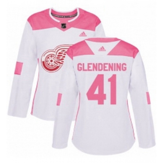 Womens Adidas Detroit Red Wings 41 Luke Glendening Authentic WhitePink Fashion NHL Jersey Womens Adidas Detroit Red Wings 41 Luke Glendening Authentic WhitePink Fashion NHL Jersey
