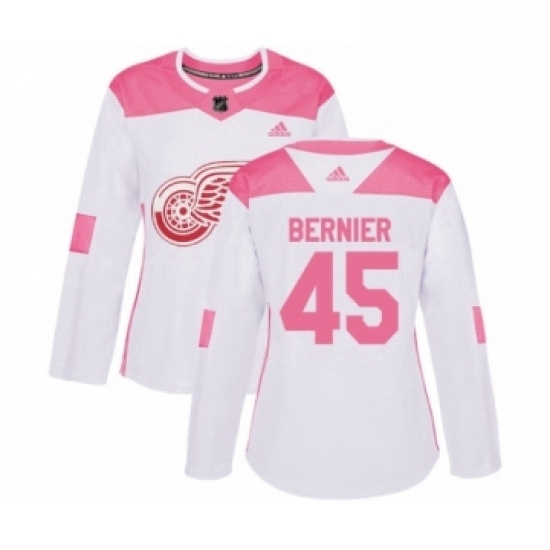 Womens Adidas Detroit Red Wings 45 Jonathan Bernier Authentic White Pink Fashion NHL Jersey Womens Adidas Detroit Red Wings 45 Jonathan Bernier Authentic White Pink Fashion NHL Jersey