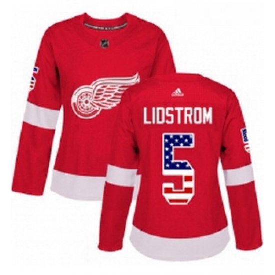 Womens Adidas Detroit Red Wings 5 Nicklas Lidstrom Authentic Red USA Flag Fashion NHL Jersey Womens Adidas Detroit Red Wings 5 Nicklas Lidstrom Authentic Red USA Flag Fashion NHL Jersey