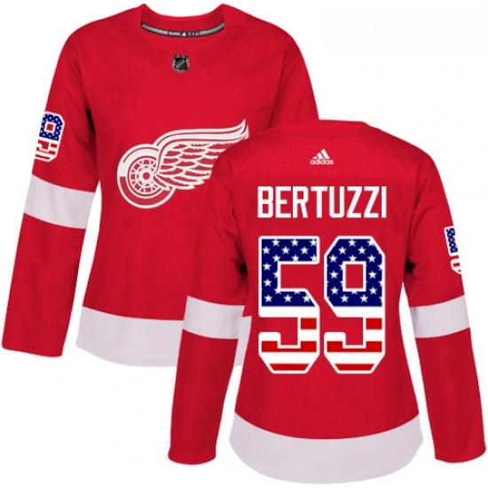 Womens Adidas Detroit Red Wings 59 Tyler Bertuzzi Authentic Red USA Flag Fashion NHL Jersey Womens Adidas Detroit Red Wings 59 Tyler Bertuzzi Authentic Red USA Flag Fashion NHL Jersey
