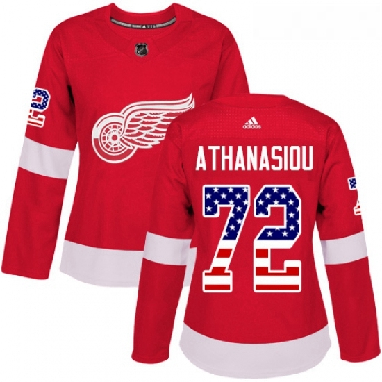 Womens Adidas Detroit Red Wings 72 Andreas Athanasiou Authentic Red USA Flag Fashion NHL Jersey Womens Adidas Detroit Red Wings 72 Andreas Athanasiou Authentic Red USA Flag Fashion NHL Jersey