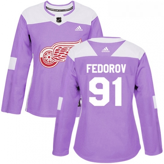Womens Adidas Detroit Red Wings 91 Sergei Fedorov Authentic Purple Fights Cancer Practice NHL Jersey Womens Adidas Detroit Red Wings 91 Sergei Fedorov Authentic Purple Fights Cancer Practice NHL Jersey
