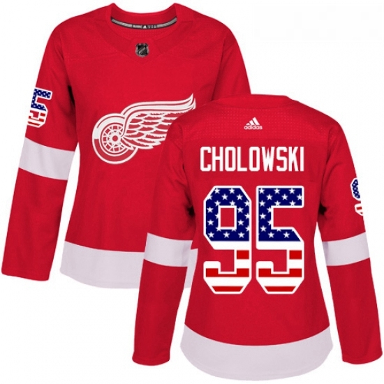 Womens Adidas Detroit Red Wings 95 Dennis Cholowski Authentic Red USA Flag Fashion NHL Jersey Womens Adidas Detroit Red Wings 95 Dennis Cholowski Authentic Red USA Flag Fashion NHL Jersey