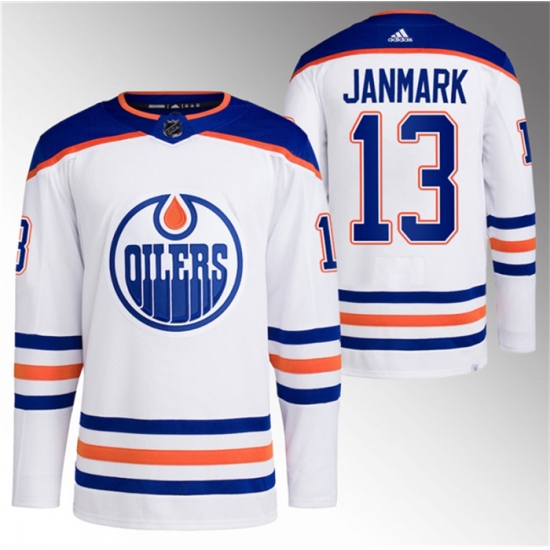 Men Edmonton Oilers 13 Mattias Janmark White Stitched Jersey Men Edmonton Oilers 13 Mattias Janmark White Stitched Jersey