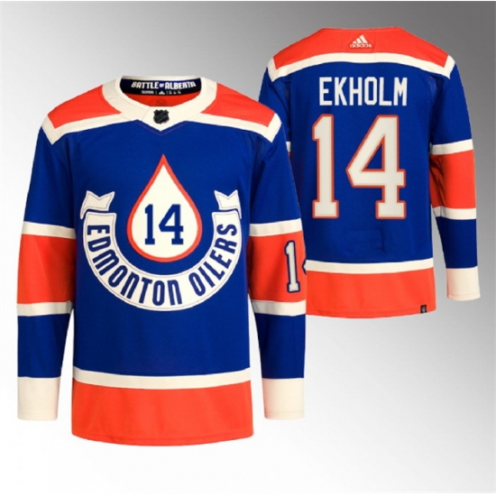 Men Edmonton Oilers 14 Mattias Ekholm 2023 Royal Heritage Classic Primegreen Stitched Jersey Men Edmonton Oilers 14 Mattias Ekholm 2023 Royal Heritage Classic Primegreen Stitched Jersey
