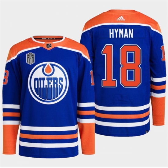 Men Edmonton Oilers 18 Zach Hyman Royal 2024 Stanley Cup Final Patch Stitched Jersey Men Edmonton Oilers 18 Zach Hyman Royal 2024 Stanley Cup Final Patch Stitched Jersey