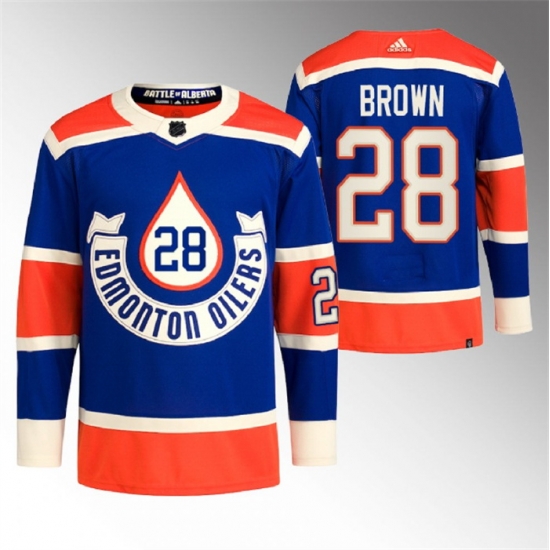 Men Edmonton Oilers 28 Connor Brown 2023 Royal Heritage Classic Primegreen Stitched Jersey Men Edmonton Oilers 28 Connor Brown 2023 Royal Heritage Classic Primegreen Stitched Jersey