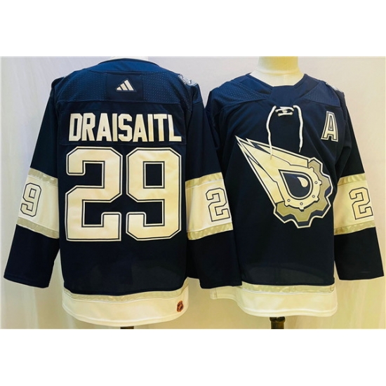 Men Edmonton Oilers 29 Leon Draisaitl Navy White Stitched Jersey Men Edmonton Oilers 29 Leon Draisaitl Navy White Stitched Jersey