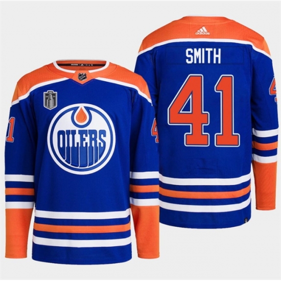 Men Edmonton Oilers 41 Mike Smith Royal 2024 Stanley Cup Final Patch Stitched Jersey Men Edmonton Oilers 41 Mike Smith Royal 2024 Stanley Cup Final Patch Stitched Jersey