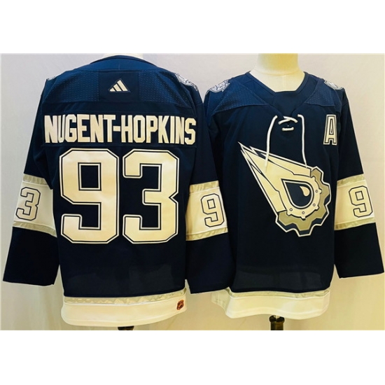 Men Edmonton Oilers 93 Ryan Nugent Hopkins Navy White Stitched Jersey Men Edmonton Oilers 93 Ryan Nugent Hopkins Navy White Stitched Jersey
