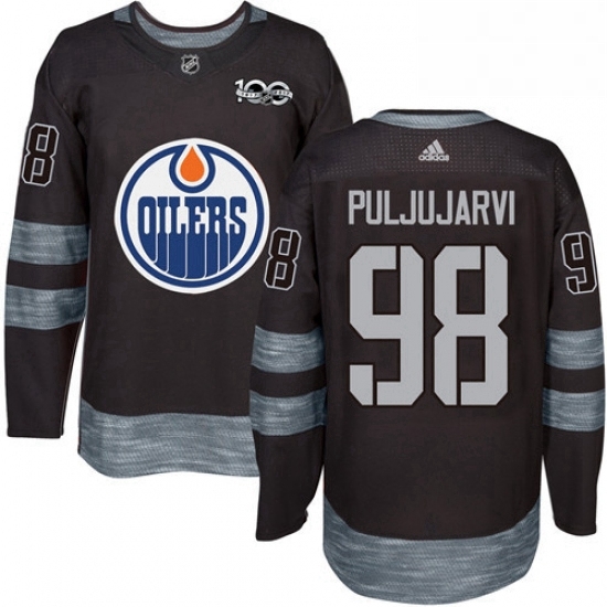 Mens Adidas Edmonton Oilers 98 Jesse Puljujarvi Authentic Black 1917 2017 100th Anniversary NHL Jersey 