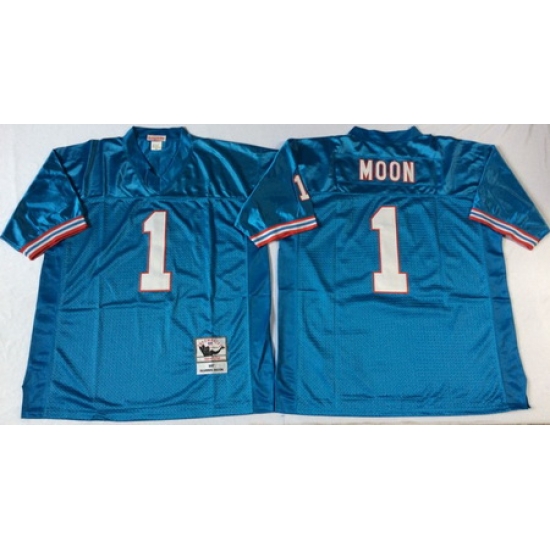 Oilers 1 Warren Moon Blue Throwback Jersey Oilers 1 Warren Moon Blue Throwback Jersey