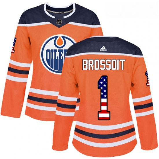 Womens Adidas Edmonton Oilers 1 Laurent Brossoit Authentic Orange USA Flag Fashion NHL Jersey Womens Adidas Edmonton Oilers 1 Laurent Brossoit Authentic Orange USA Flag Fashion NHL Jersey