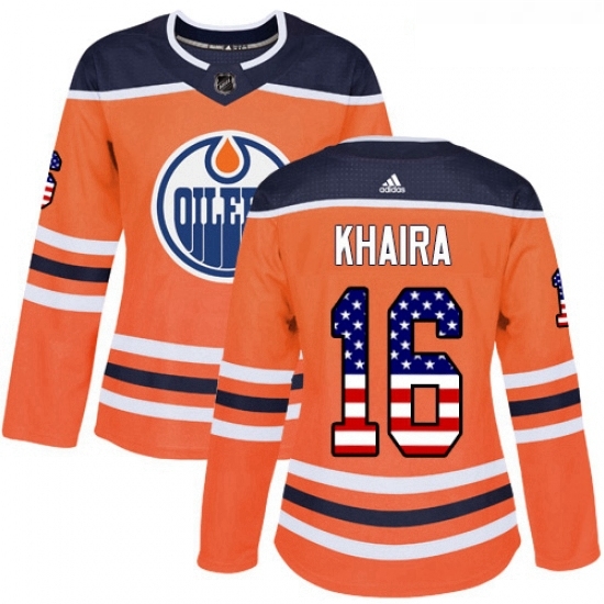 Womens Adidas Edmonton Oilers 16 Jujhar Khaira Authentic Orange USA Flag Fashion NHL Jersey Womens Adidas Edmonton Oilers 16 Jujhar Khaira Authentic Orange USA Flag Fashion NHL Jersey