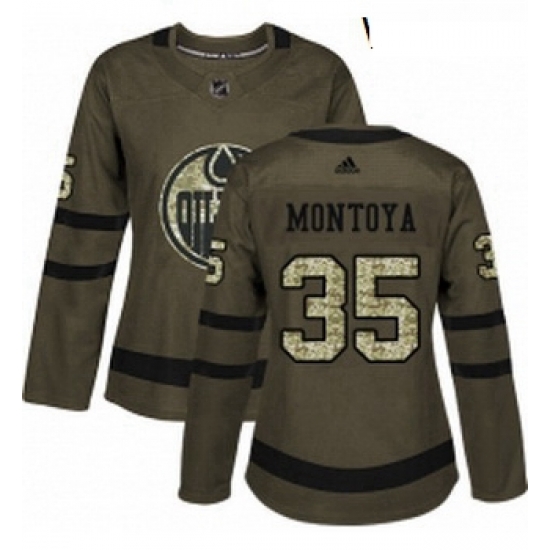 Womens Adidas Edmonton Oilers 35 Al Montoya Authentic Green Salute to Service NHL Jersey Womens Adidas Edmonton Oilers 35 Al Montoya Authentic Green Salute to Service NHL Jersey