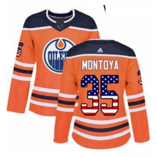 Womens Adidas Edmonton Oilers 35 Al Montoya Authentic Orange USA Flag Fashion NHL Jersey Womens Adidas Edmonton Oilers 35 Al Montoya Authentic Orange USA Flag Fashion NHL Jersey