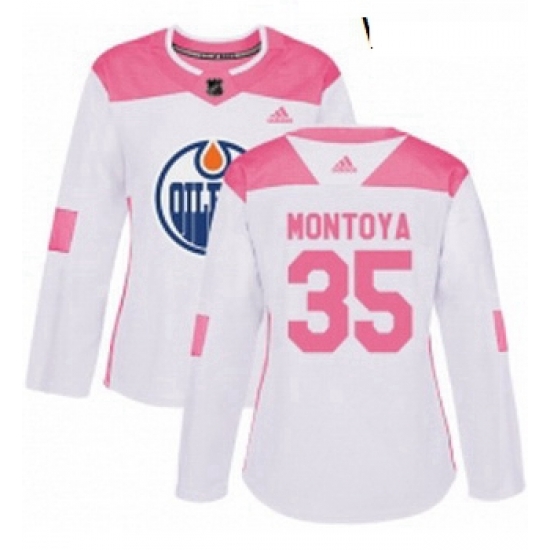 Womens Adidas Edmonton Oilers 35 Al Montoya Authentic White Pink Fashion NHL Jersey Womens Adidas Edmonton Oilers 35 Al Montoya Authentic White Pink Fashion NHL Jersey