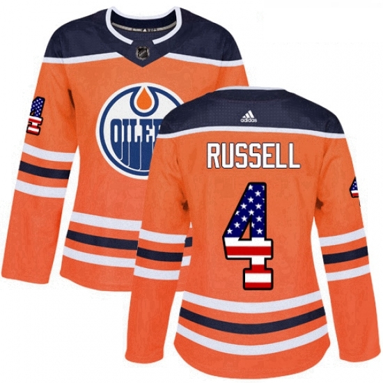 Womens Adidas Edmonton Oilers 4 Kris Russell Authentic Orange USA Flag Fashion NHL Jersey Womens Adidas Edmonton Oilers 4 Kris Russell Authentic Orange USA Flag Fashion NHL Jersey