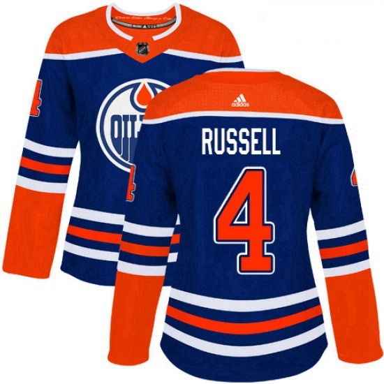 Womens Adidas Edmonton Oilers 4 Kris Russell Authentic Royal Blue Alternate NHL Jersey Womens Adidas Edmonton Oilers 4 Kris Russell Authentic Royal Blue Alternate NHL Jersey