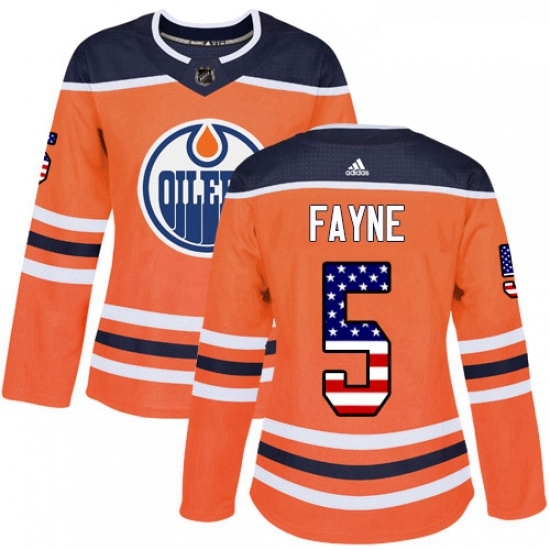 Womens Adidas Edmonton Oilers 5 Mark Fayne Authentic Orange USA Flag Fashion NHL Jersey Womens Adidas Edmonton Oilers 5 Mark Fayne Authentic Orange USA Flag Fashion NHL Jersey