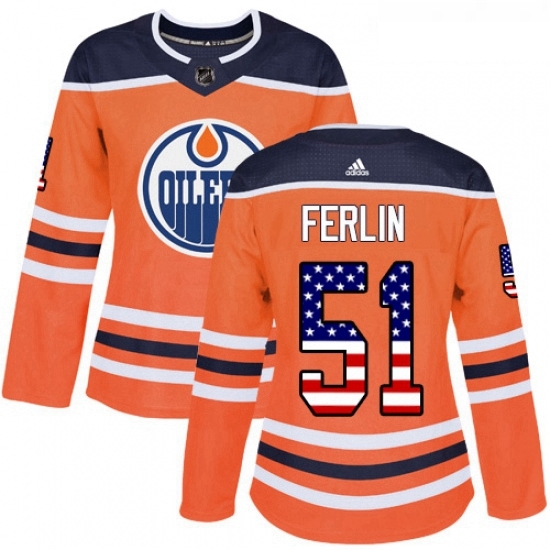 Womens Adidas Edmonton Oilers 51 Brian Ferlin Authentic Orange USA Flag Fashion NHL Jersey Womens Adidas Edmonton Oilers 51 Brian Ferlin Authentic Orange USA Flag Fashion NHL Jersey