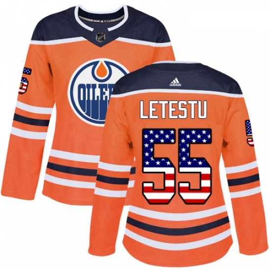Womens Adidas Edmonton Oilers 55 Mark Letestu Authentic Orange USA Flag Fashion NHL Jersey Womens Adidas Edmonton Oilers 55 Mark Letestu Authentic Orange USA Flag Fashion NHL Jersey