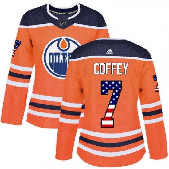Womens Adidas Edmonton Oilers 7 Paul Coffey Authentic Orange USA Flag Fashion NHL Jersey Womens Adidas Edmonton Oilers 7 Paul Coffey Authentic Orange USA Flag Fashion NHL Jersey