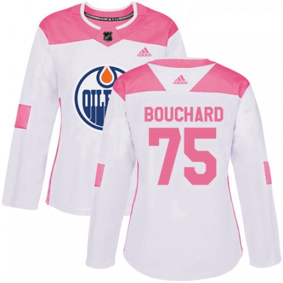Womens Adidas Edmonton Oilers 75 Evan Bouchard Authentic White Pink Fashion NHL Jersey Womens Adidas Edmonton Oilers 75 Evan Bouchard Authentic White Pink Fashion NHL Jersey