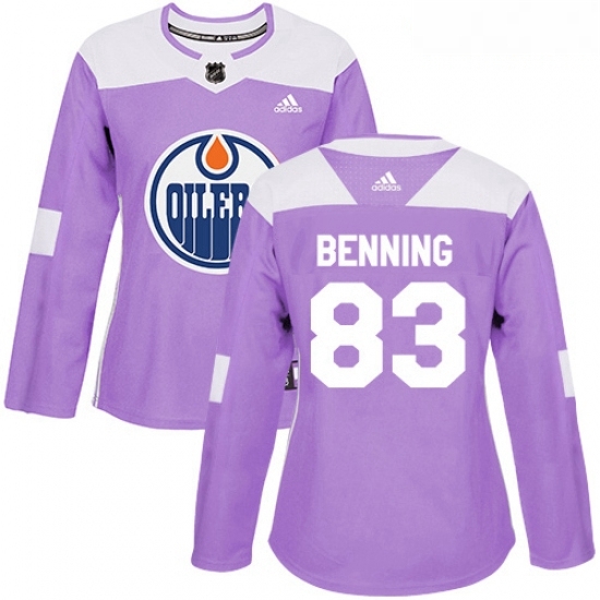 Womens Adidas Edmonton Oilers 83 Matt Benning Authentic Purple Fights Cancer Practice NHL Jersey Womens Adidas Edmonton Oilers 83 Matt Benning Authentic Purple Fights Cancer Practice NHL Jersey