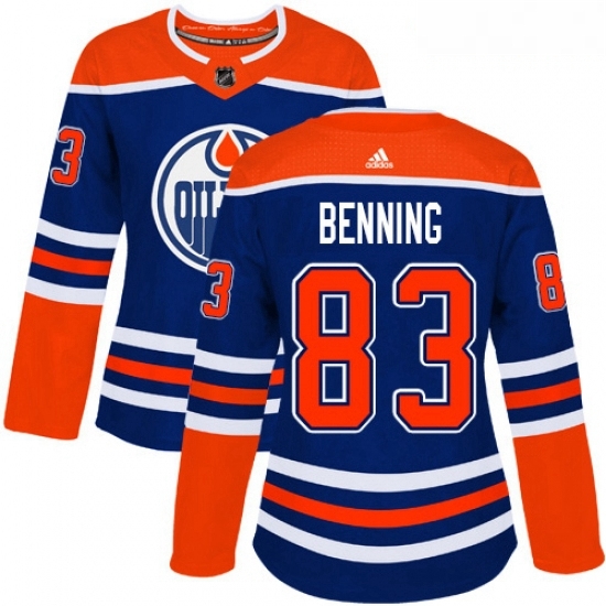 Womens Adidas Edmonton Oilers 83 Matt Benning Authentic Royal Blue Alternate NHL Jersey Womens Adidas Edmonton Oilers 83 Matt Benning Authentic Royal Blue Alternate NHL Jersey