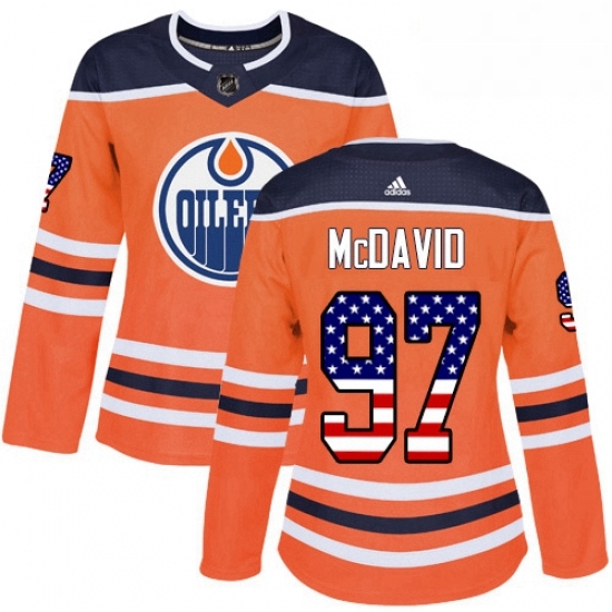 Womens Adidas Edmonton Oilers 97 Connor McDavid Authentic Orange USA Flag Fashion NHL Jersey Womens Adidas Edmonton Oilers 97 Connor McDavid Authentic Orange USA Flag Fashion NHL Jersey