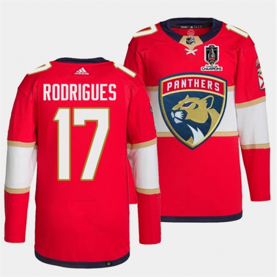 Men Florida Panthers 17 Evan Rodrigues Red Home 2024 Stanley Cup Champions Stitched Jersey Men Florida Panthers 17 Evan Rodrigues Red Home 2024 Stanley Cup Champions Stitched Jersey