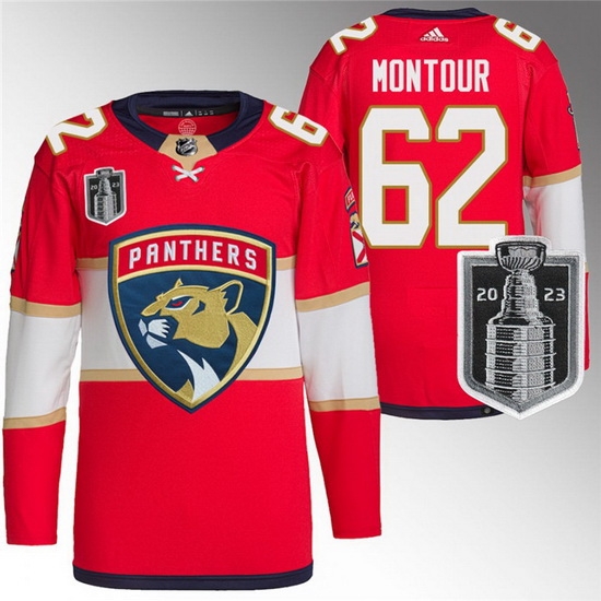 Men Florida Panthers 62 Brandon Montour Red 2023 Stanley Cup Final Stitched Jersey Men Florida Panthers 62 Brandon Montour Red 2023 Stanley Cup Final Stitched Jersey