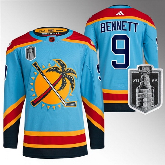 Men Florida Panthers 9 Sam Bennett Blue 2023 Stanley Cup Final Reverse Retro Stitched Jersey Men Florida Panthers 9 Sam Bennett Blue 2023 Stanley Cup Final Reverse Retro Stitched Jersey