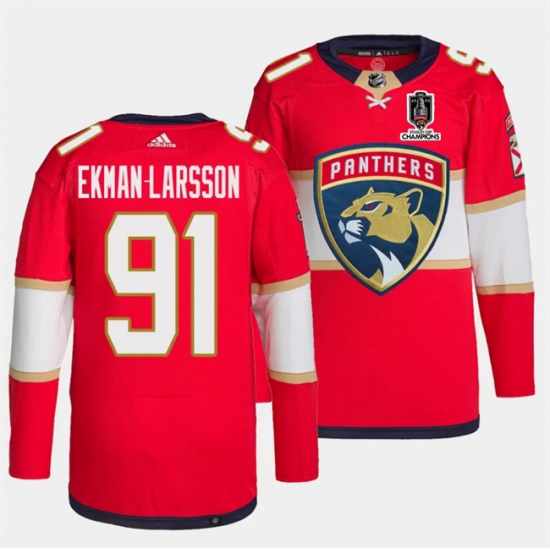 Men Florida Panthers 91 Oliver Ekman Larsson Red Home 2024 Stanley Cup Champions Stitched Jersey Men Florida Panthers 91 Oliver Ekman Larsson Red Home 2024 Stanley Cup Champions Stitched Jersey
