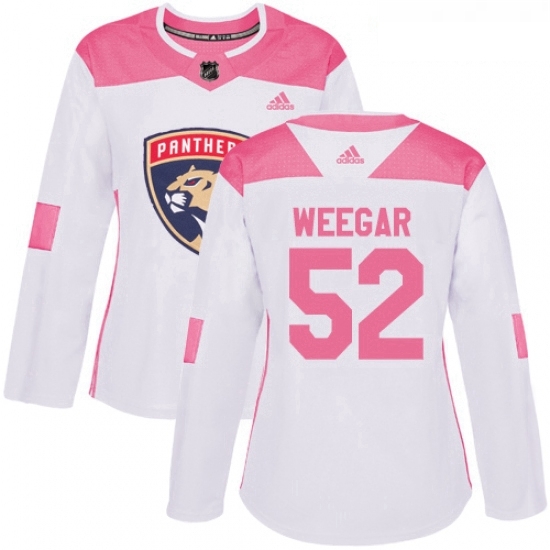 Womens Adidas Florida Panthers 52 MacKenzie Weegar Authentic WhitePink Fashion NHL Jersey Womens Adidas Florida Panthers 52 MacKenzie Weegar Authentic WhitePink Fashion NHL Jersey