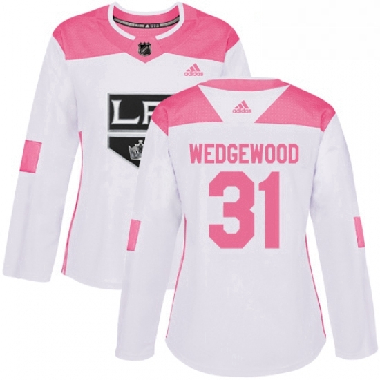 Womens Adidas Los Angeles Kings 31 Scott Wedgewood Authentic White Pink Fashion NHL Jersey Womens Adidas Los Angeles Kings 31 Scott Wedgewood Authentic White Pink Fashion NHL Jersey