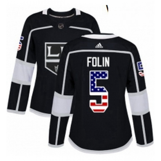 Womens Adidas Los Angeles Kings 5 Christian Folin Authentic Black USA Flag Fashion NHL Jersey Womens Adidas Los Angeles Kings 5 Christian Folin Authentic Black USA Flag Fashion NHL Jersey