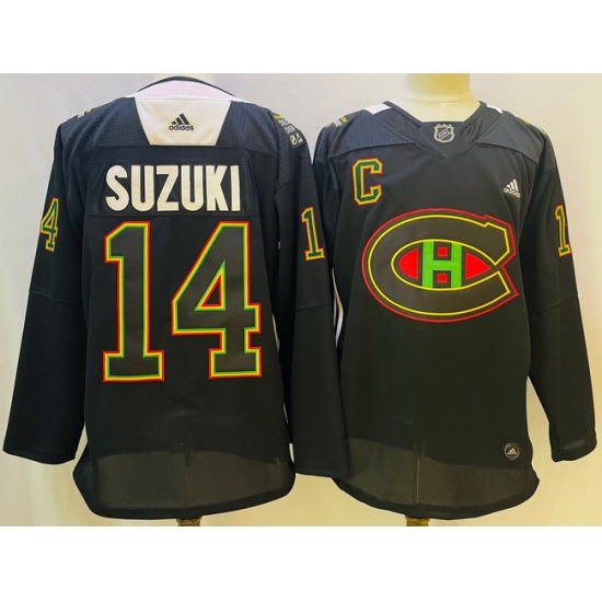 Men Montreal Canadiens 14 Nick Suzuki 2022 Black Warm Up History Night Stitched Jersey Men Montreal Canadiens 14 Nick Suzuki 2022 Black Warm Up History Night Stitched Jersey
