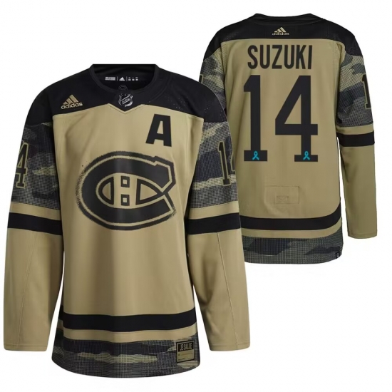 Men Montreal Canadiens 14 Nick Suzuki Olive Salute To Service Stitched Jersey Men Montreal Canadiens 14 Nick Suzuki Olive Salute To Service Stitched Jersey