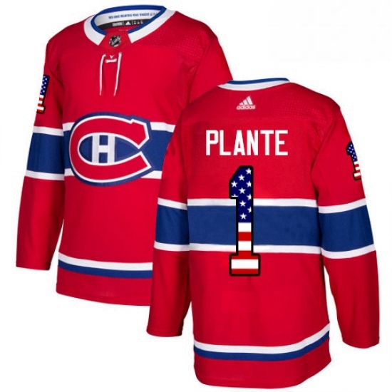 Mens Adidas Montreal Canadiens 1 Jacques Plante Authentic Red USA Flag Fashion NHL Jersey Mens Adidas Montreal Canadiens 1 Jacques Plante Authentic Red USA Flag Fashion NHL Jersey
