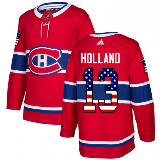 Mens Adidas Montreal Canadiens 13 Peter Holland Authentic Red USA Flag Fashion NHL Jersey 