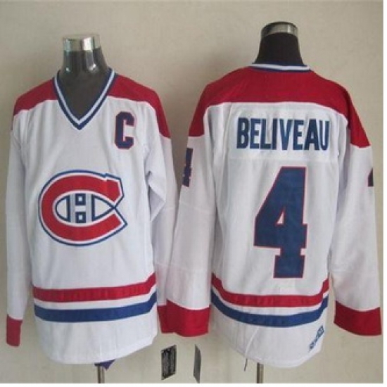 Montreal Canadiens #4 Jean Beliveau White CH-CCM Throwback Stitched NHL Jersey Montreal Canadiens #4 Jean Beliveau White CH-CCM Throwback Stitched NHL Jersey