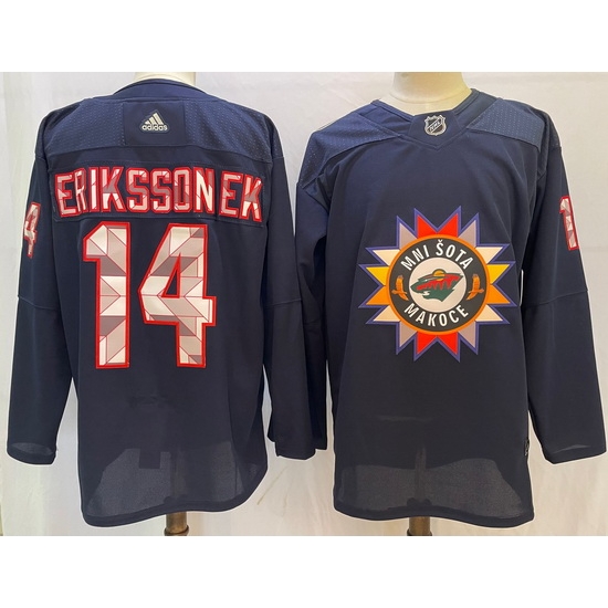 Men Minnesota Wild 14 Joel Eriksson Ek Navy 2022 Adidas jersey Men Minnesota Wild 14 Joel Eriksson Ek Navy 2022 Adidas jersey