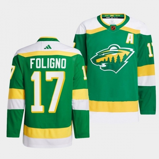 Men Minnesota Wild 17 Marcus Foligno Green 2022 23 Reverse Retro Stitched Jersey Men Minnesota Wild 17 Marcus Foligno Green 2022 23 Reverse Retro Stitched Jersey